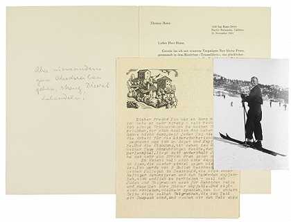 2张私人照片带有木刻c1肖像照片的信件，1936年。-黑塞