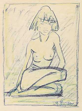 坐着的裸体女性，1925年。-奥托·缪勒