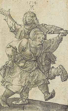 跳舞的农民夫妇，1514年。-阿尔布雷希特·杜勒