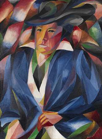 《戴帽子的女士肖像》（戴帽子的母亲肖像），1913/1914年。-亨利·玛丽亚·达瑞豪森