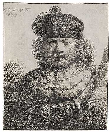 剑自画像，1634年。-哈门什。伦勃兰特·范·里恩