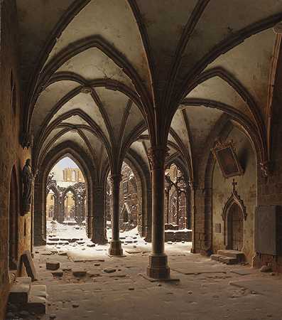 1843年冬天，修道院的废墟瓦克里德。-卡尔·格奥尔格·阿道夫·哈森普夫鲁格