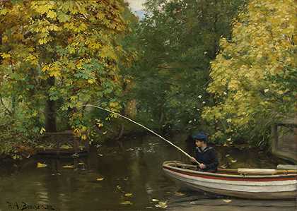 钓鱼男孩，1880年。-汉斯·安德森·布伦德基尔德