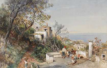 那不勒斯湾景色，1880年。-奥斯瓦尔德·阿肯巴赫