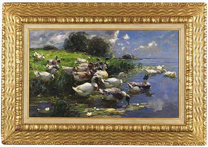 鸭子（湖景），1909年。-亚历山大·科斯特