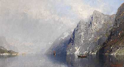 挪威峡湾景观，1900年。-乔治·安东·拉斯穆森