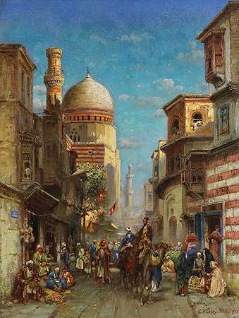 1918年，开罗凯贝清真寺的街景。-卡尔·伍特克