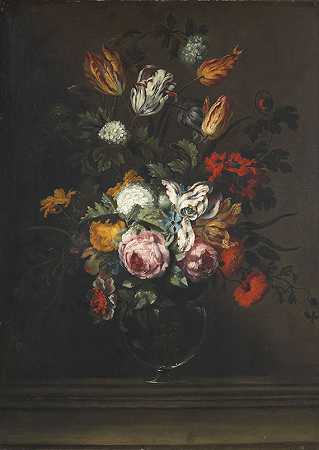 威尼斯玻璃花瓶中的花束，1650年。-扬·皮特·布鲁格尔