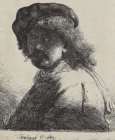 1633年，脖子上系着腰带的自画像。-哈门什。伦勃兰特·范·里恩