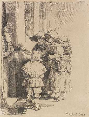 1648年，盲人竖琴盒男子与家人一起获得慈善。-哈曼森·伦勃兰特·范·里恩