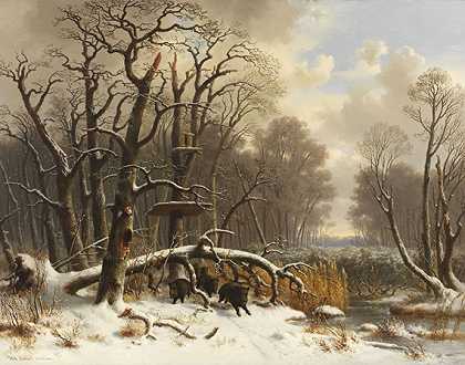 1838年，雪域冬林中的野猪红了。-威廉·莱因哈特