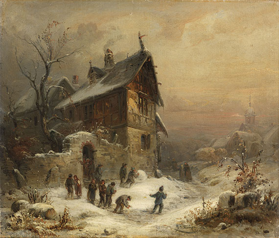 Winterlandschaft mit Figurenstaffage, 1863.