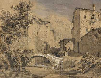 1837年，亚平宁山脉古比奥的一条河上的洗衣女工。-乔治·海因里希·布斯