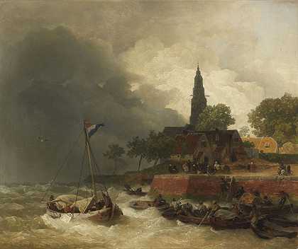 荷兰风暴港，1890年。-安德烈亚斯·阿肯巴赫