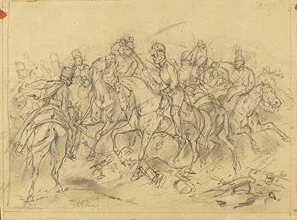 骑兵大战，约1820年。-阿尔布雷希特·亚当