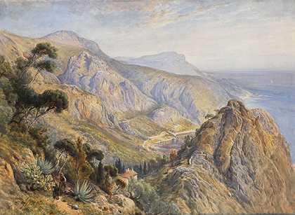多山的地中海海岸，1881年。-会标