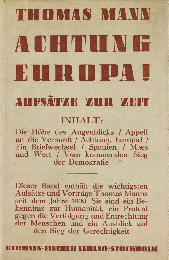3 sign. Werke: Achtung Europa, Joseph the Provider, Entstehung Faustus, 1938-1949.