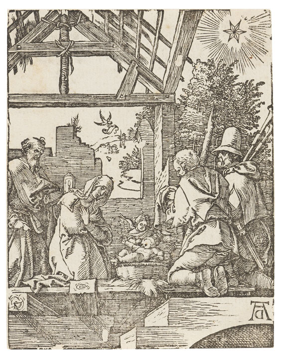 4 Bll.: Geburt Christi. Christus vor Herodes. Die Dornenkrönung. Die Kreuztragung (aus der kleinen Holzschnittpassion), 1509/10.