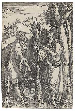 施洗者约翰和奥努菲利斯戴着啤酒花花环，约1503/04年。-阿尔布雷希特·杜勒