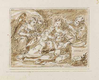 麦当娜与孩子，约翰的孩子，约瑟夫和两个天使，大约1800年。-意大利