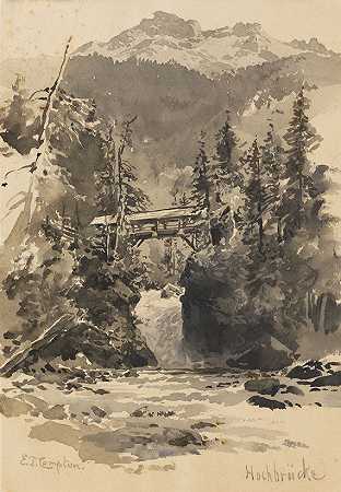 山中的高桥，约1880/90年。-爱德华·西奥多·康普顿