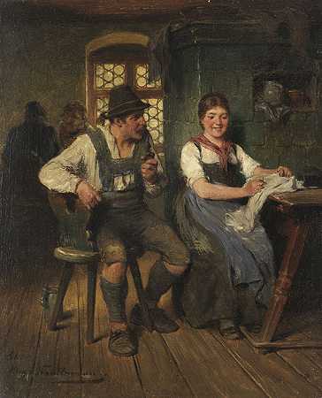 男孩和女孩，1881年。-雨果·考夫曼