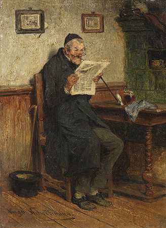 社论阅读，约1883年。-雨果·考夫曼
