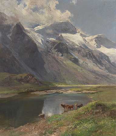 卡普伦附近：穆瑟博登山谷，可以看到卡林杰冰川，1916年。-爱德华·西奥多·康普顿