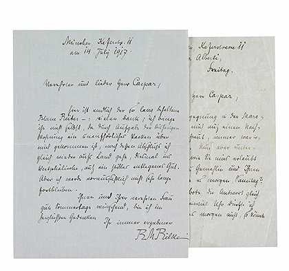 两封手写信，外加一份1916-1917年的《蓝色骑士》。-赖内·马利亚·里尔克