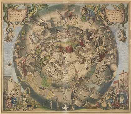 1660-1661年太阳和地球的地形图。-安德雷亚·塞拉里乌斯