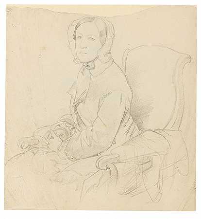 1800年左右，一位坐在扶手椅上的女士的肖像。-格哈德·冯·库尔根