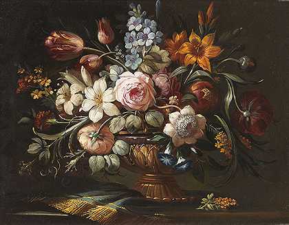 分配给华丽花瓶中的花卉静物，约1660/70。-Pier Francesco Cittadini Il Milanese米兰