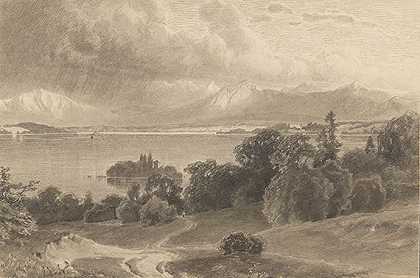 1850年左右，阿尔卑斯山的湖泊全景。-威廉·舍赫策