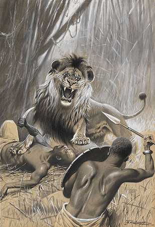 狮子狩猎，1894/95。-威廉·库内特