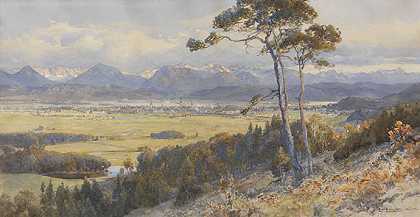 1912年，卡拉旺肯山脉前的克拉根福景色。-爱德华·西奥多·康普顿