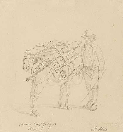 画家与驴子旅行，1817年。-彼得·冯·赫斯