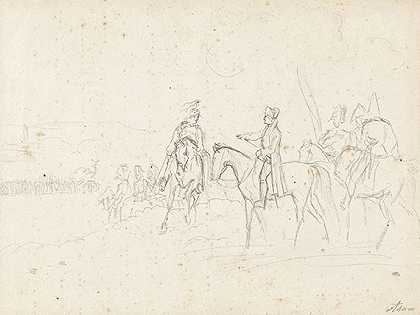 骑兵检查（草图），约1820年。-阿尔布雷希特·亚当