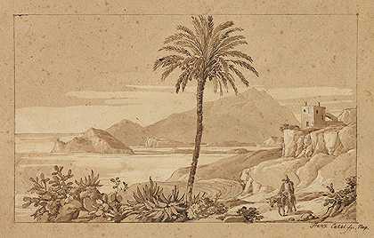 那不勒斯湾，约1820年。-弗朗茨·路德维希·卡特尔