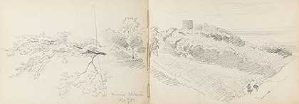 3本风景和肖像研究素描书，1850年。-卡尔·施魏奇