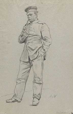 战俘与烟斗，约1870/71年。-安敦·冯·维讷