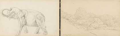2本素描书，包括风景和肖像研究，1860/1880年末。-卡尔·施魏奇