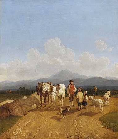 1822年，上巴伐利亚山麓的农民和牧童。-威廉·冯·科贝尔