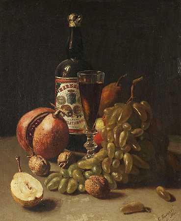 1884年，玛莎拉和水果的静物。-意大利