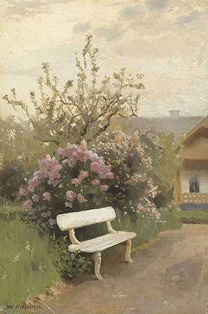 白色花园长椅，约1880/90。-简·斯坦尼斯拉夫斯基