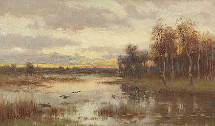 黄昏时的小沼泽地，大约1890年。-玛丽·埃格纳