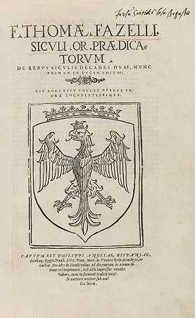 rebus Siculis。适应症：克里斯蒂安努斯·马萨乌斯，编年史。2作品，共1卷，1540-1558。-托马索·法泽洛