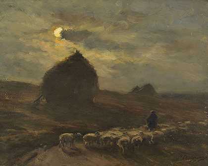月光下的羊群和牧羊人-让·费迪南德·查格诺
