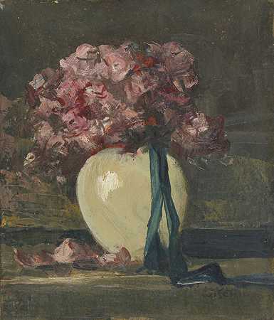 白色花瓶中的粉红色花朵-安东·穆勒·维钦
