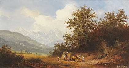 收获干草，观赏韦特尔斯坦山脉-安德烈亚斯·米特菲勒