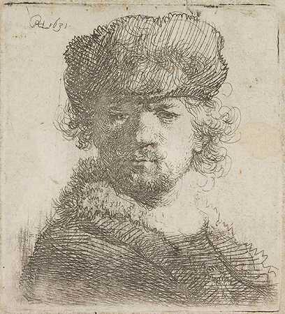 1631年，皮帽自画像。-哈曼森·伦勃兰特·范·里恩